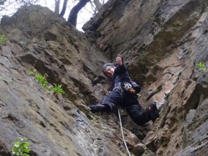 James very much at ease leading his first trad climb